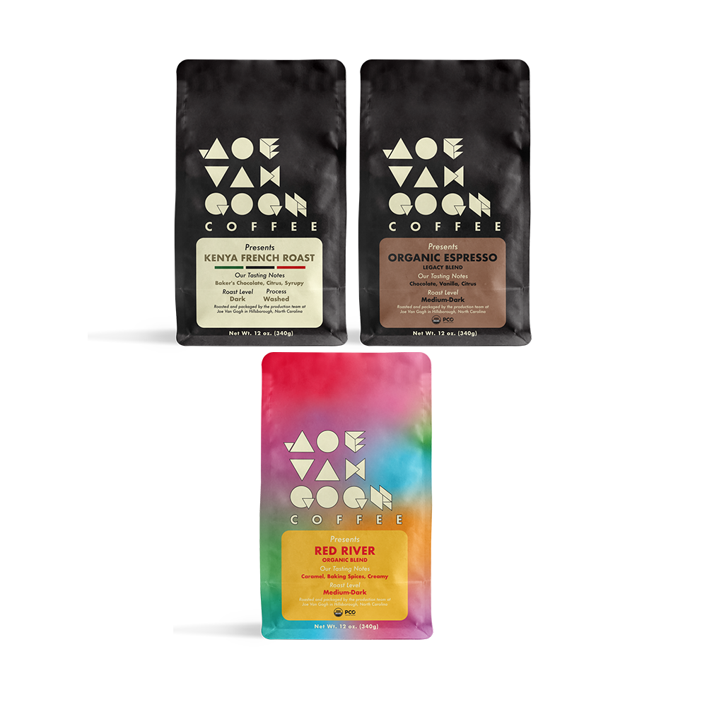 Joe Van Gogh Dark Roast Bundle (Org Espresso, Kenya French, Red River)