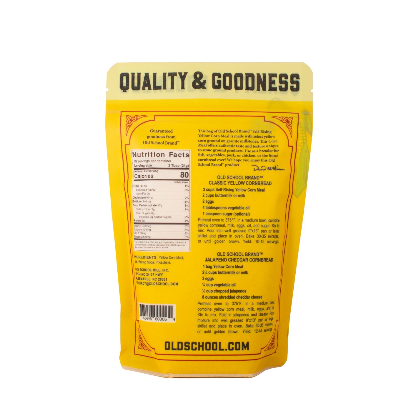 Old School Stone Ground, Self Rising, Yellow Cornmeal 16oz